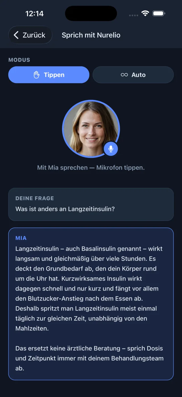 Sprich mit Nurelio — KI-Beraterin Mia beantwortet eine Frage