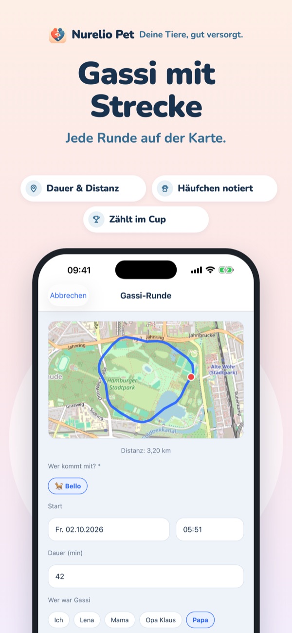 Gassi-Runden mit Strecke auf der Karte