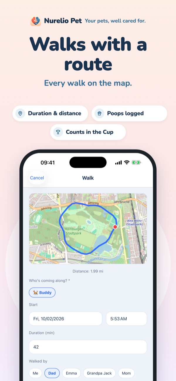 Walks with the route on a map